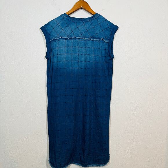 Cloth & Stone Chambray Sheath Dress Checkerboard Loose Fit Blue - XS - Picture 5 of 5